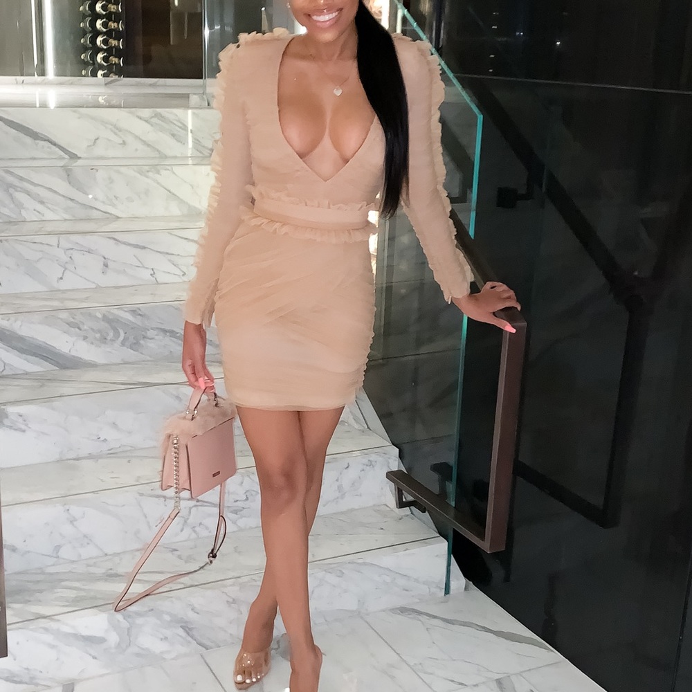 HOUSE OF CB| FLEUR BLUSH PLEATED TULLE DRESS